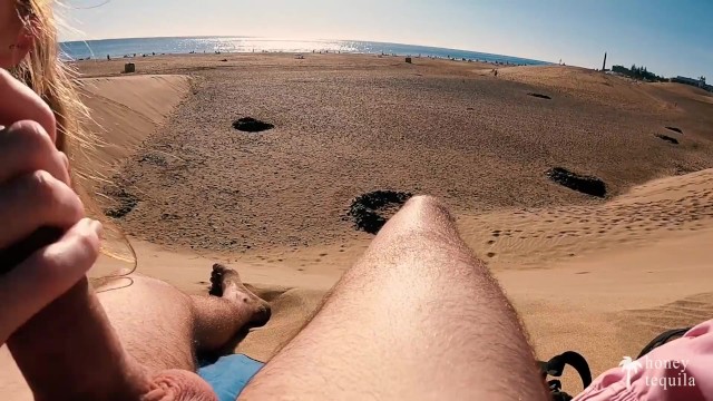 THEY SAW US! Risky Blowjob & Handjob At BUSY PUBLIC BEACH – 4K – Honey Tequila